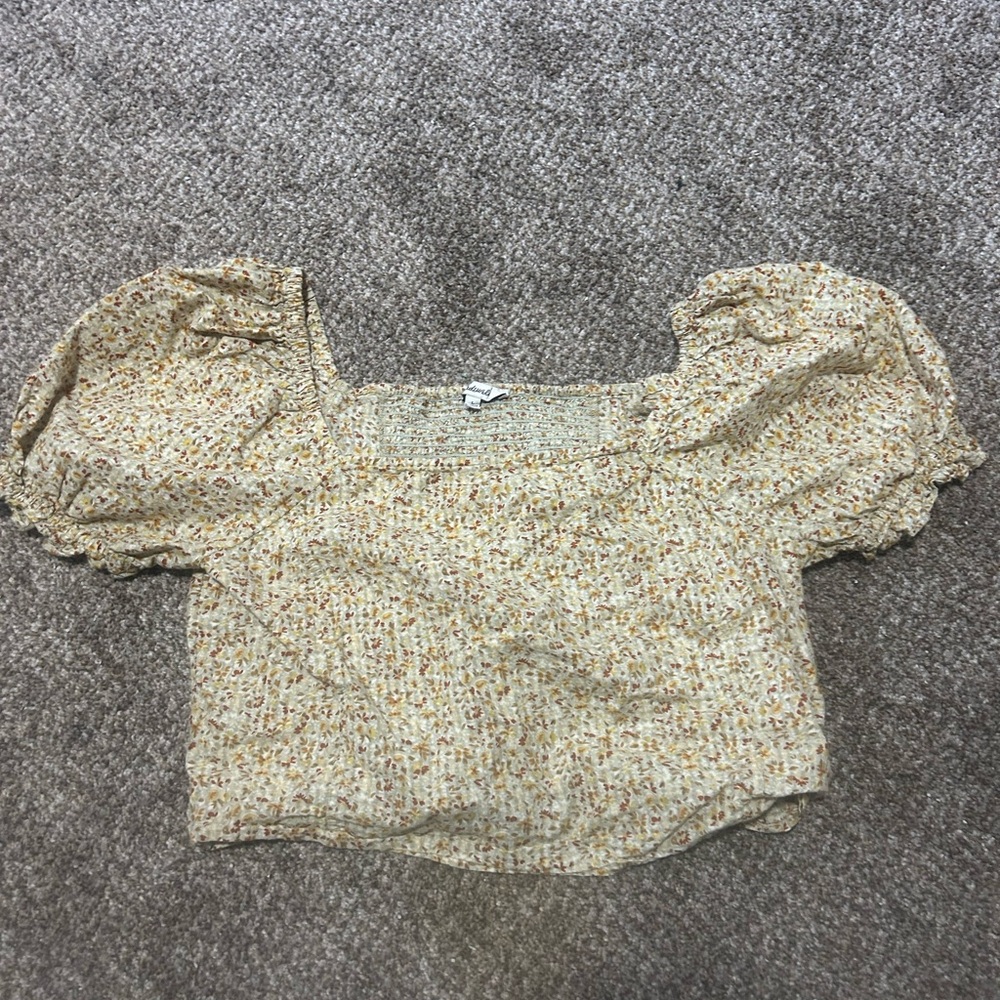 Madewell Cream Floral Blouse with Puff Sleeves